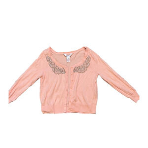 Candies Crop Cardigan Womens Medium Pearl Embellished Rhinestones Pink Coquette